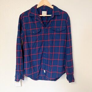 American Eagle Outfitters Navy and Red Flannel Plaid Shirt | Men’s Large